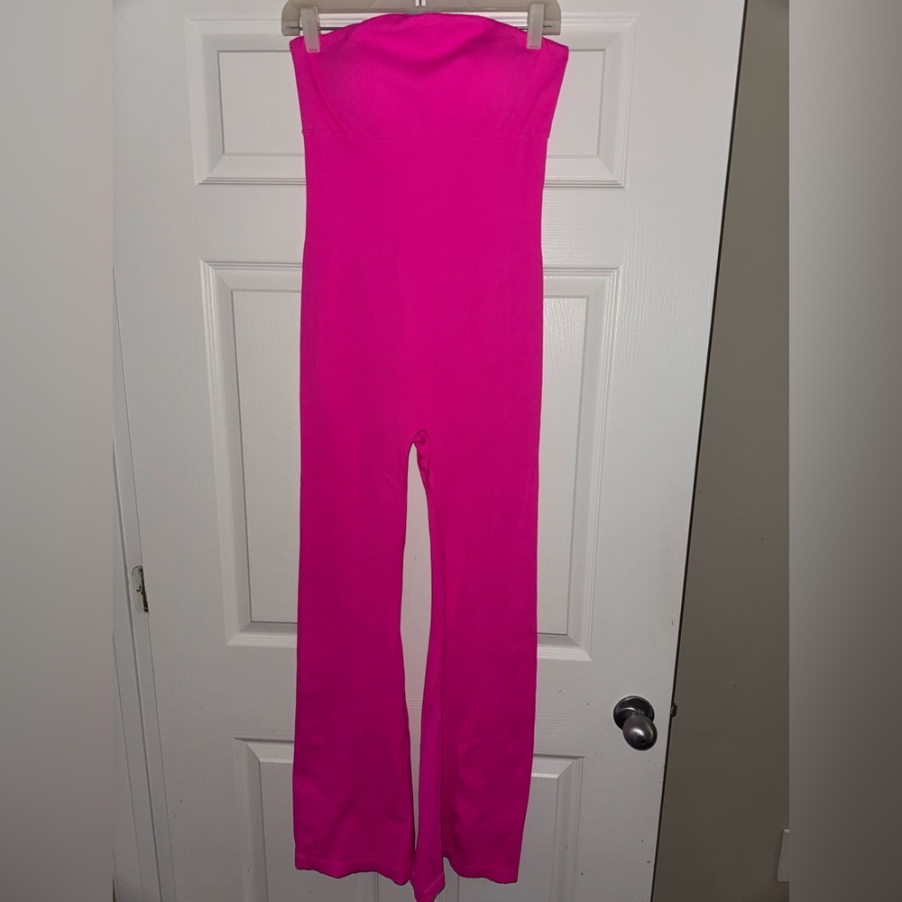 Trendy Boutique Hot Pink Strapless Jumpsuit - Picture 2 of 5
